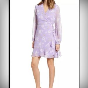 All in Favor Medium Chiffon Long Sleeve Lilac Wrap Dress